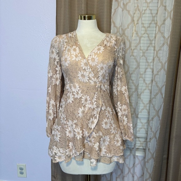 ePretty Dresses & Skirts - ePretty Tan Mini Dress with Wrap Ruffled Style